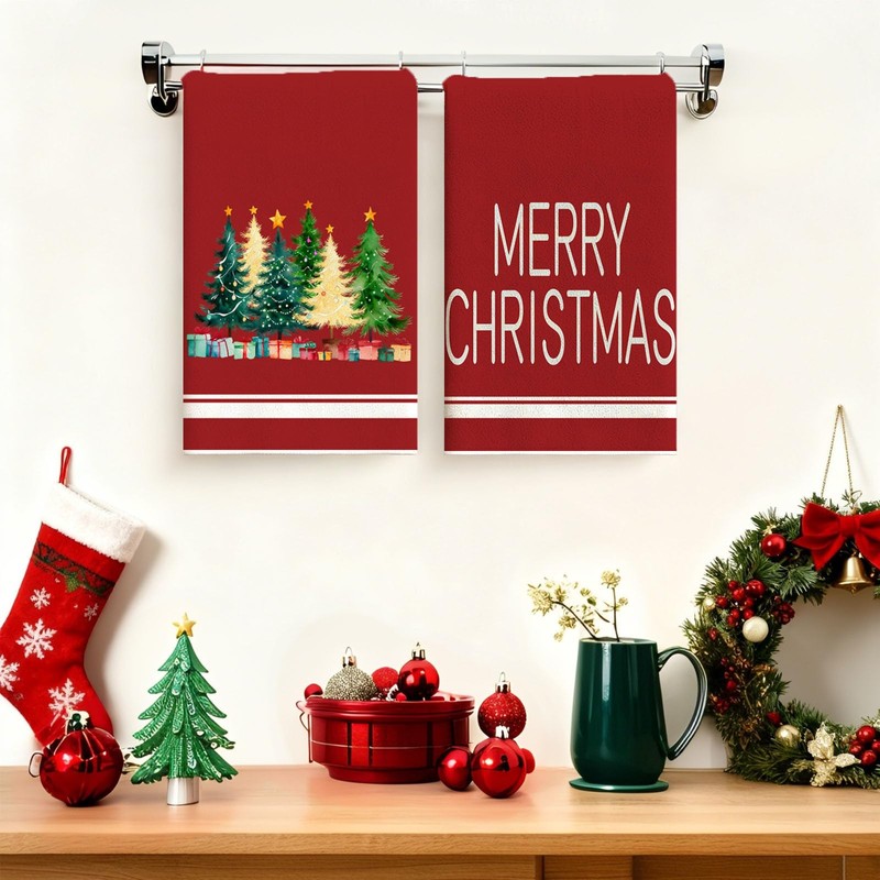 TXZZCHO Merry Christmas Kitchen Towels Red Xmas Tree Dish Towel