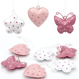 LB H&F Set of 9 Pendant Hearts Decorative Pendant Metal Colourful Hanging Decoration (Decorative Hanger Mix Pink Pink)