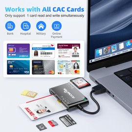 USB A Smart Card Reader Militär SIM CAC Kartenleser, 7-in-1 Multi Speicherkarten Lesegerät DOD Military Kartenleser für CAC SIM SD M2 MS Micro-SD MMC, Smartcard Leser ISO 7816 Klasse A,B,C