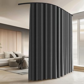 Room Divider Curtains with Ceiling Curtain Track Set Window Curtain for Bedroom,Living Room Total Blackout Thermal Insulated Privacy Ceiling Track Curtain W 9 × H 8 FT Deak-Grey Drape&Black Track