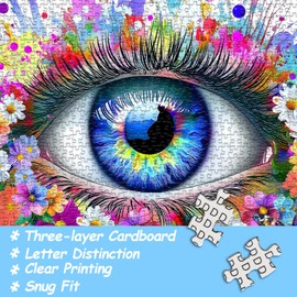 Impossible Puzzle for Adults 1000 Pieces, Eye Flower Abstract Art Puzzle Colorful Gradient, Hard Challenging Butterfly Floral Jigsaw Puzzle