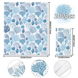 JarThenaAMCS 100Pcs Coral Reef Guest Paper Napkins White Blue 3 Ply Disposable Napkins Beach Theme Dinner Hand Towel Napkins for Party Supplies Table Decor
