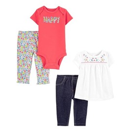 Simple Joys by Carter's Baby Girls' 4-Piece Bodysuit, Top, and Pant Set