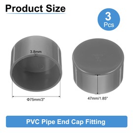 sourcing map 3 Pcs PVC Pipe End Cap Fitting, 75mm/3" ID Furniture Grade Pipe End Cap Plug Adapter Pipe Plug Socket Fittings for Sewer Drain Pipe Connections, DIY Garden Shelf, Grey