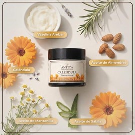 ANTICA Pomada de Caléndula 45 g c/u, Con Vaselina Ámbar, Aceite de Almendras, Manzanilla y Sábila, Cuidado Corporal Pack de 6 Piezas