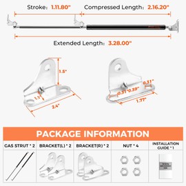 PAMAGOO 28 Inch Gas Strut Spring 250 Lbs Per Prop, 28"" Gas Shock Spring with L-Type Mounts Strut for Heavy Bench Lid Basement Floor Door Hatch Murphy Bed, 2 Pack (Fit 200-275 lbs Weights), Black