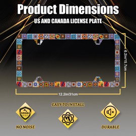 Mexican Tile License Plate Frame Multicolored Boho Tribal Print License Plate Stainless Steel Accessory Funny License Plate Colorful Decoration Screws 12.3" x 6.3" for All Standard Vehicle Size