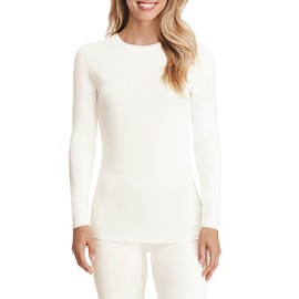 Cuddl Duds Women's Softwear with Stretch Long Sleeve Crew Neck Top -Layering Top with Smooth Fabrication, Body-Hugging Fit, Ivory White, Medium