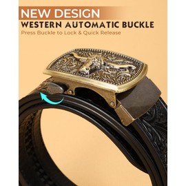 BELTROAD Men's Automatic Ratchet Western Belt Leather Cowboy Belt for Men with Automatic Western Belt Men for Jeans Christmas Gifts, Copper - Black (35mm)