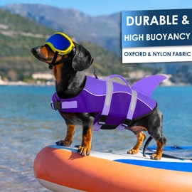 AOFITEE Dog Life Jacket Small, High Flotation Dog Life Vest, Ripstop Dog Life Jacket for Swimming, Reflective Dog Swimming Vest with Rescue Handle and High Buoyancy, Shark Dog Lifesavers Swimsuits