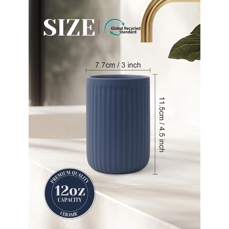 INGOFIN Ceramic Toothbrush Holder, 12 oz Toothpaste Holder Bathroom Cup,