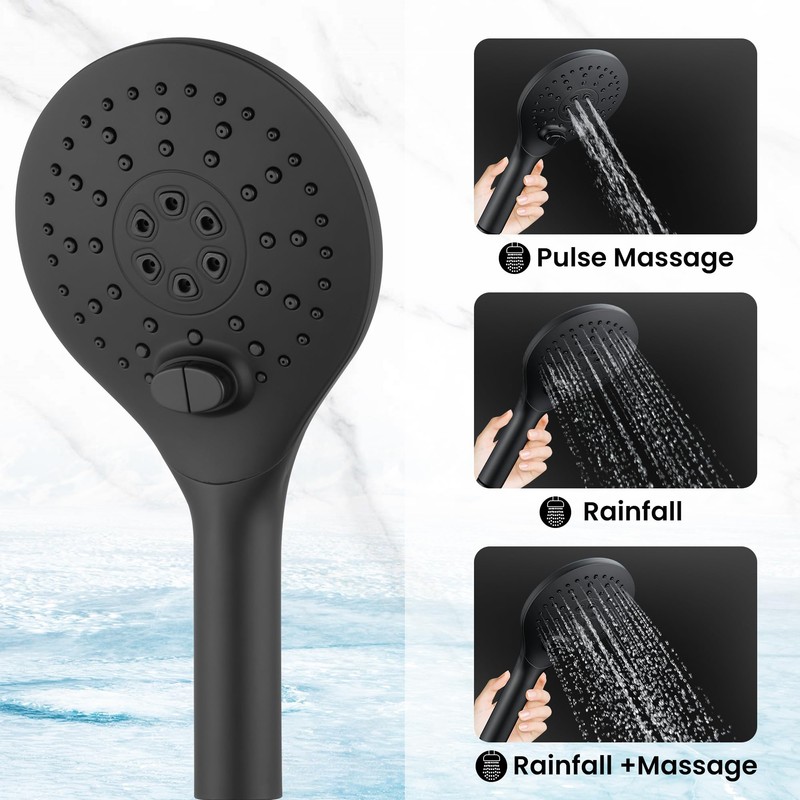 KPW Shower Head Detachable Handheld Matte Black 3 Spray Modes