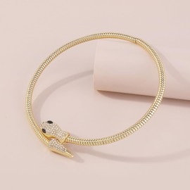 Hermoli Luxury Crystal Snake Choker Necklace and Bracelet Set, Gold Plated, Rhinestone Embellished, Serpentine Design, Fashion Jewelry for Women