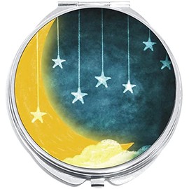 NewCharms Moon and Hanging Stars Compact with Mirrors - Perfect Pocket and Purse Size Folding Mirror for Applying Make Up Anywhere