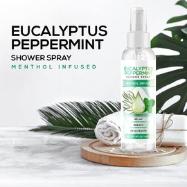 Eucalyptus Peppermint Shower Spray, All Natural Essential Oil for Spa, Steam Room, Linens and Baths, Cool and Refreshing