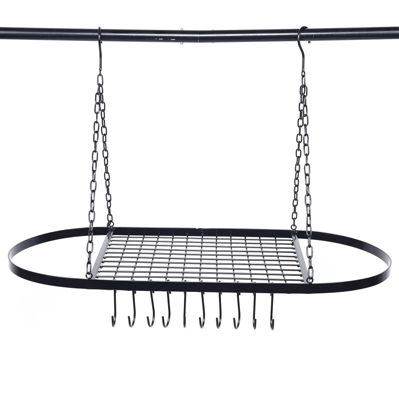 Kitchen Storage Hanging Pot Holder Pan Hanger Shelf Cookware 9-Hooks