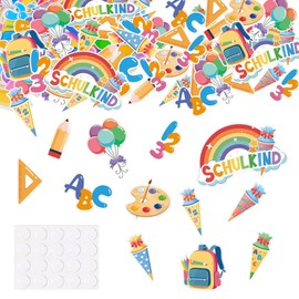 60 Stück Einschulung Deko Konfetti Bunt, Schulanfang Deko, Streudeko Schultüte ABC 123 Tischdekoration für Schuleinführung, Konfetti Einschulung Deko, Tischdeko Einschulung Mädchen Junge