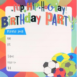 YLAB 24 Football Party Invitations with Envelopes – Colourful Birthday Invites for Boys & Girls – Football-Themed Party Supplies – Kids’ Birthday Invitations