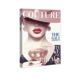 Wynwood Studio Fashion and Glam Modern Canvas Art - Cover Model Couture I, Wall Art for Living Room, Bedroom, and Bathroom, 16 in x 24 in, Pink and White Home Decor