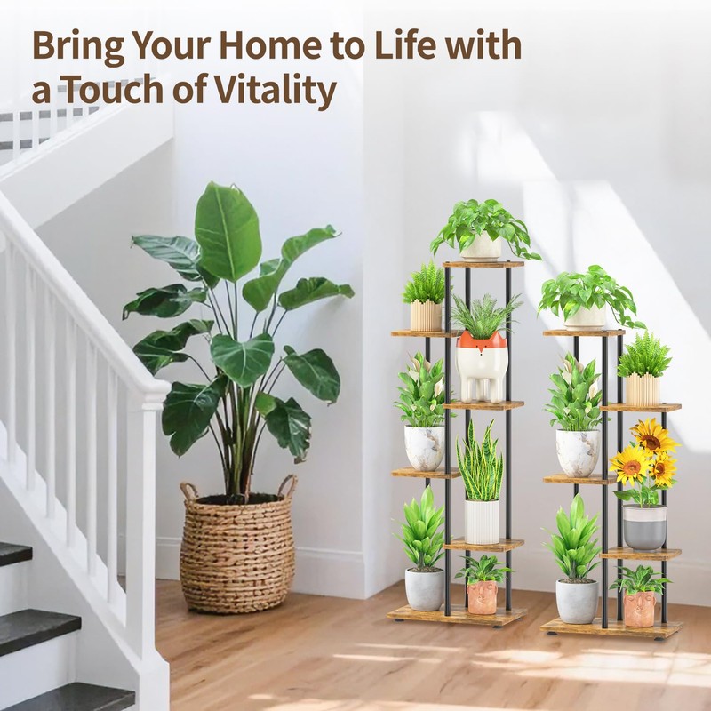 LASZOLA Black 5 Tiered Wood Plant Stand Indoor for Larger