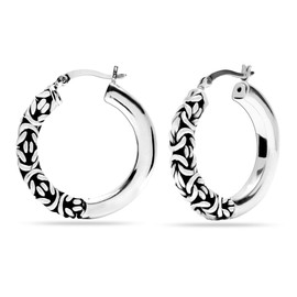 LeCalla Sterling Silver Jewelry Antique Half Byzantine Click-Top Hoop Earring for Women