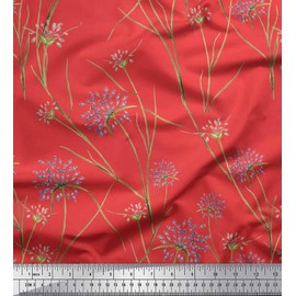 Soimoi Orange Cotton Cambric Fabric Grass & Wildflower Floral Printed Craft Fabric BTY 56 Inch Wide