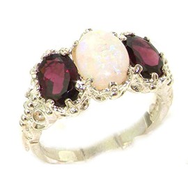 925 Sterling Silver Real Genuine Opal and Garnet Womens Anniversary Ring - Size 8