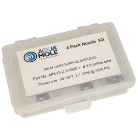 Aqua Mole Four Pack 1/8in. NPT Button Nose Sewer Jetter Nozzle 4 Piece Set 1500 PSI 3.5 Orifice