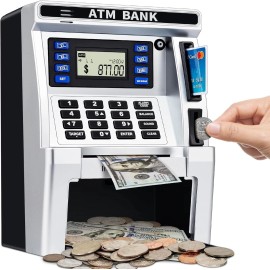 Unbreanded Piggy Bank for Kids, ATM Machine Bank for Real Money with Debit Card Bill Feeder