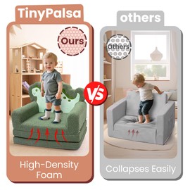 TinyPalsa Kids Couch, 53.1”x23.6”x20.8”Sofa Bed, Convertible Sofa to Lounger Fold Out, Green Dinosaur Design Chair for Toddlers 1-3 for Movie Night, Camping, and Napping