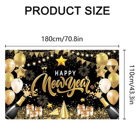 Large New Years Eve Decorations 2025,110x180cm Large Happy New Year Backdrop,Happy New Year Banner For Happy New Year Decorations 2025,NYE Decorations 2025,New Years Eve Party Supplies 2025