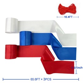60 m Blue Red White 50 mm Wide Satin Ribbon for DIY Crafts Gifts Packaging Party Background American Independence Day Patriotic Veterans Graduation Wedding