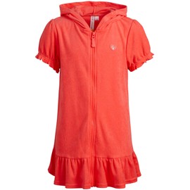 Pink Platinum - Albornoz de baño para niñas, con Capucha y Cierre Completa, Vestido de natación con Volantes para niñas, 2T-16, Coral, 5-6