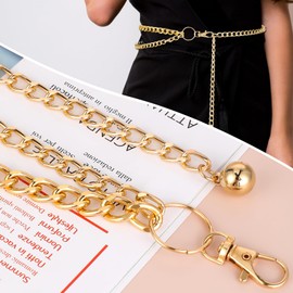Gold Chain Belt, Gold Belts for Women Metal Waist Chain Adjustable Body Chain Waist Dangling Belt Link Gold Double-Layer Waist Decorative Wedding Belt Chain Fashion Gold Belt for Women Dresses Jeans