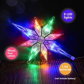 Mudder 10.8 Inch Christmas Window Star Lights Plastic Lighted Star Tree Topper Decoration Large Hanging Stars Christmas Window Lights LED Star Window Silhouette Decoration (Rainbow Color,1 Piece)