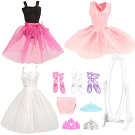 BARWA 3 Sets Ballerina Doll Clothes Ballet Outfits Dance Dresses Costume Mirror Tutu Skirt with 3 Shoes 3 Crown Accessories for 11.5 inch Girl Doll