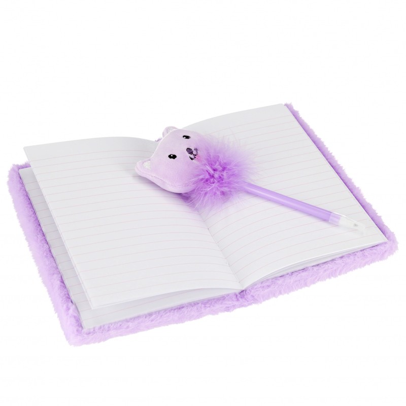 Kitten Plush Notebook/Diary with Padlock+Logo Pen, Lined A6