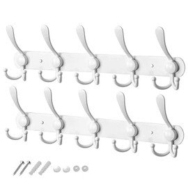 GlazieVault White Coat Hooks for Wall - Stainless Steel Coat Racks (2 Pack) - Heavy Duty White Coat Hooks Wall Mounted - Premium Design Rust Free White Coat Hangers Wall Hoks