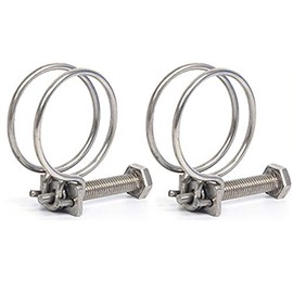 2 Pieces Double Wire Hose Clips Adjustable 304 Stainless Steel Hose Clamps Pond Hose Joint to Fit 30-34mm Pipe