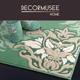 SENKO DECORMUSEE 31984 Samilla Ear Length Toilet Mat, Approx. 37.4 x 23.6 inches (95 x 60 cm), Green, Damask Pattern, Antibacterial, Deodorizing, Made in Japan