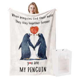 DYUEE Gifts Blanket for Her or Him, Soft Romantic Blanket for Wedding Anniversary, Birthday Gifts, Romantic I Love You Penguin 60 * 50in for Couple