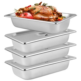 LDXDRU Breading Bowls Set of 4 with Lid Made of Stainless Steel GN 1/3 Container 32.5 x 17.5 x 6.5 cm Breading Set, Breading Street Schnitzel, Rectangular Metal Gastro Container for Fish, Meat and