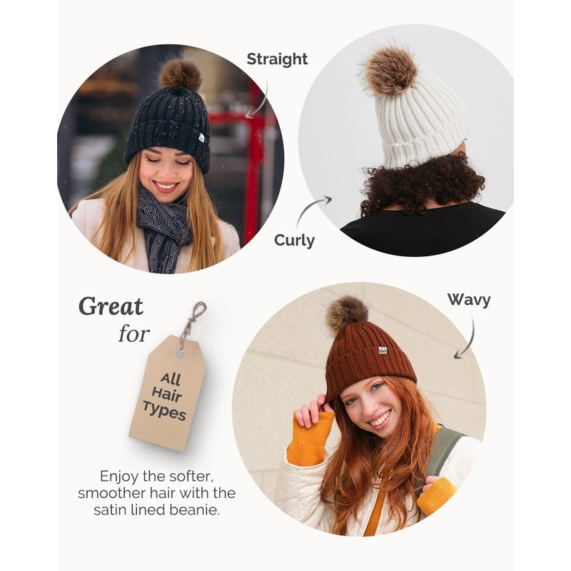 Hat Hut Winter Hats for Women Satin Lined Beanie Hats