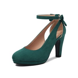elerhythm Women's Mary Jane Heels with Bow Retro Closed Round Toe Suede Ankle Strap Pumps Gatsby Vintage Shoes, Green