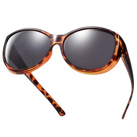 TINHAO Polarized Fit Over Sunglasses Oversized Wrap Around Shield Sunglasses Wear Over Glasses for Woman Man Driving(Amber lepard, Black)