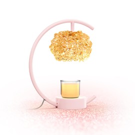 Yeuslor Pink Candle Warmer Lamp for Jar Candles with Adjustable Brightness＆Timer，Handcrafted Crystal＆Wooden Base,Candle Lamp Luxurious Design+2Bulbs,Home Decoration Electric Candle lamp(C-Shaped)