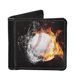 Coldinair Fire Water Baseball Print Mens Wallet RFID Blocking PU Leather Slim Bifold Wallets