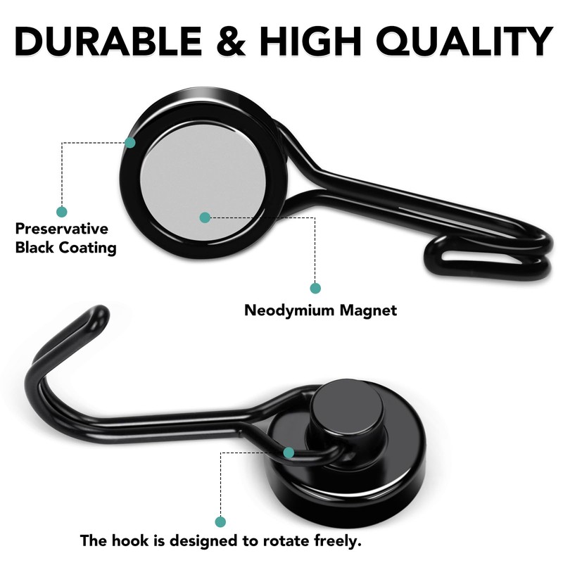 MIKEDE Magnetic Hooks 4 Pack 40Lbs Heavy Duty Neodymium Magnet