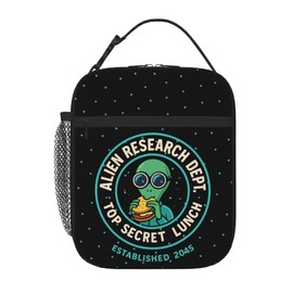 Funny Alien Lunch Bag for Adults & Kids – Intergalactic Food Protection Unit Bento Tote – UFO Top Secret Insulated Lunch Box – Gag Gift Lunch Bag for Work, School, Office, White Elephant Gift