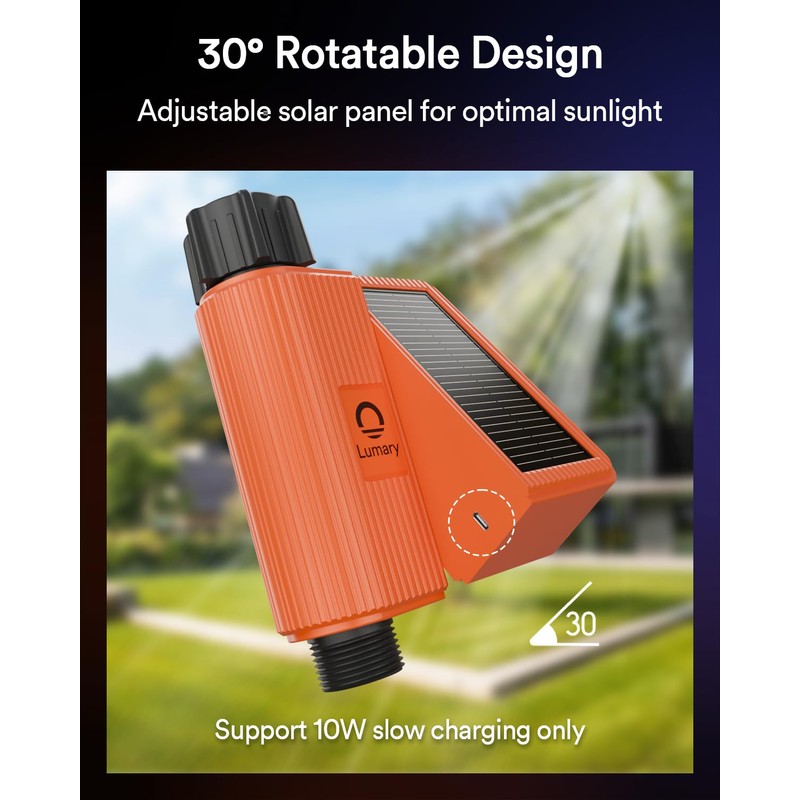 Lumary Solar WiFi Sprinkler Timer with Flow Monitor, Smart Water